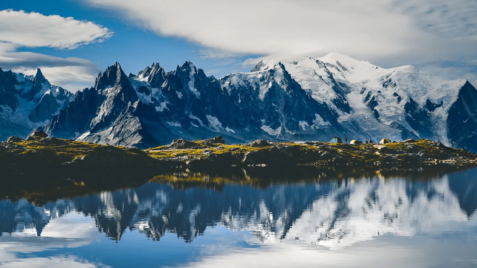 The Mont Blanc massif above Courmayeur